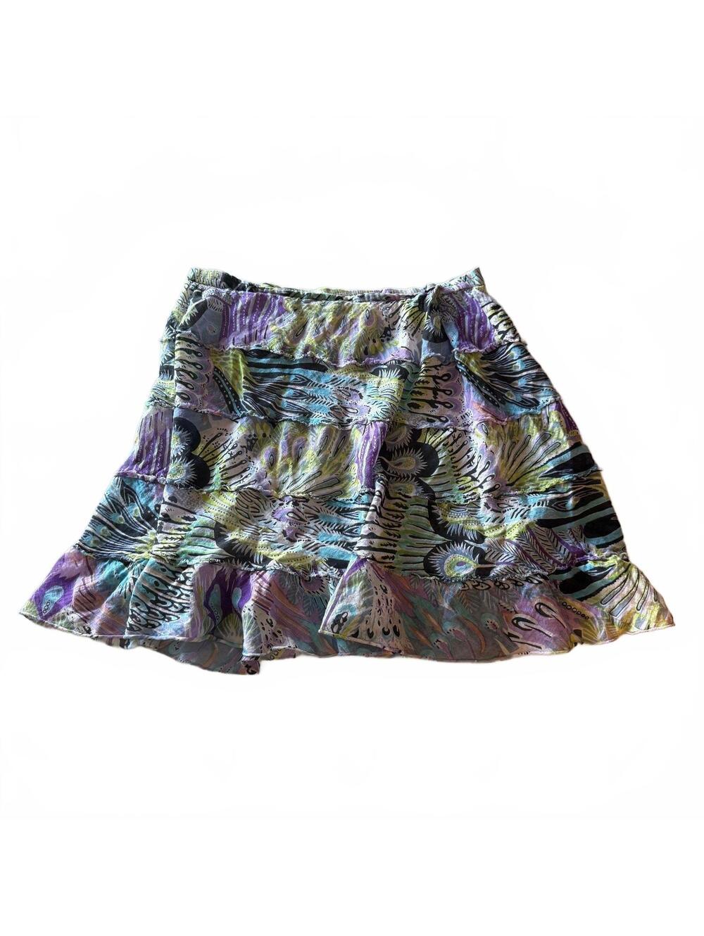 Studio West Tiered Mini Skirt Abstract Print Boho Festival Y2K Whimsigoth Fairy